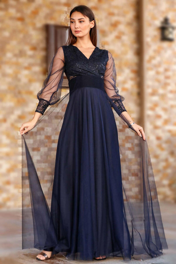 Langes Abendkleid – Marineblau