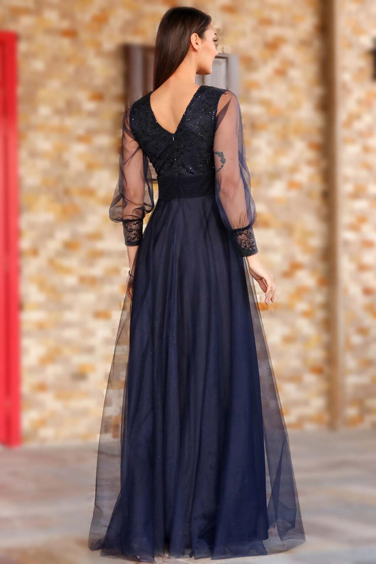 Langes Abendkleid – Marineblau