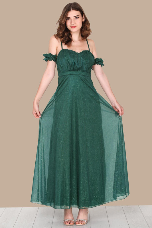 Langes Abendkleid Mit Glitzerdetails – Smaragd