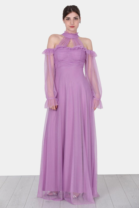 Lange Tule Avondjurk — Lila