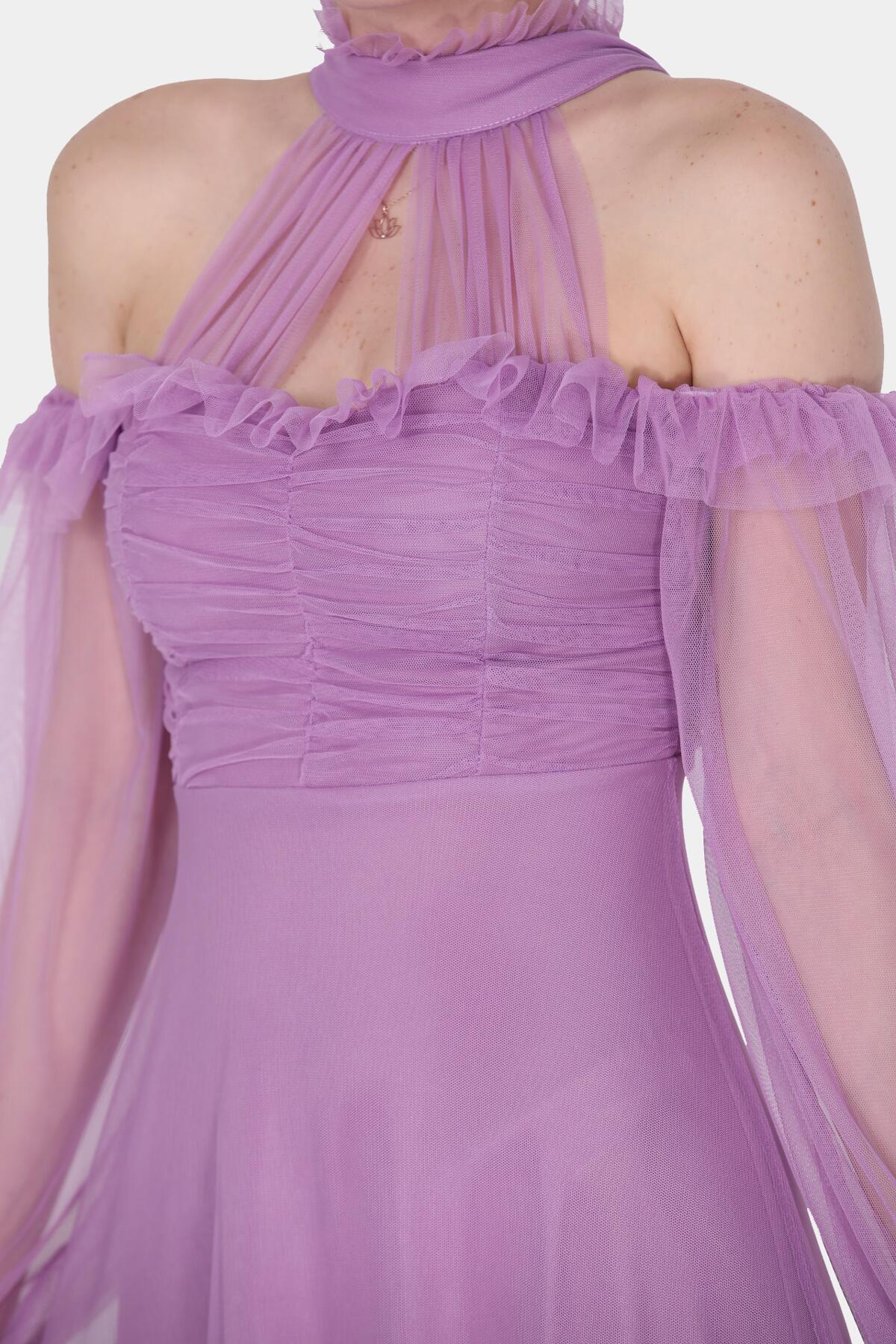 Kadın Uzun Tül Abiye  Lila