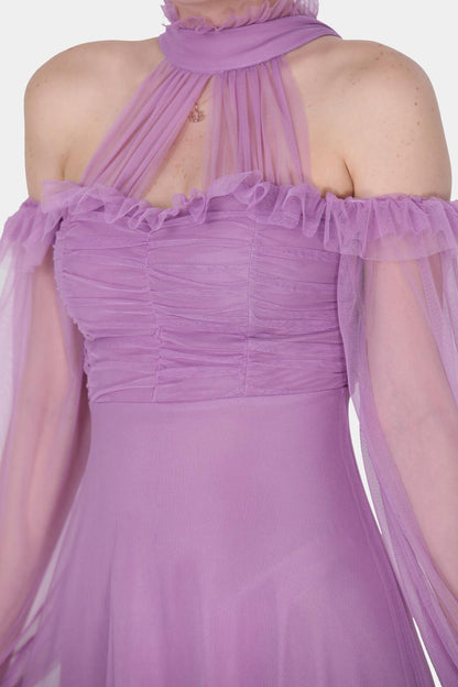 Kadın Uzun Tül Abiye  Lila