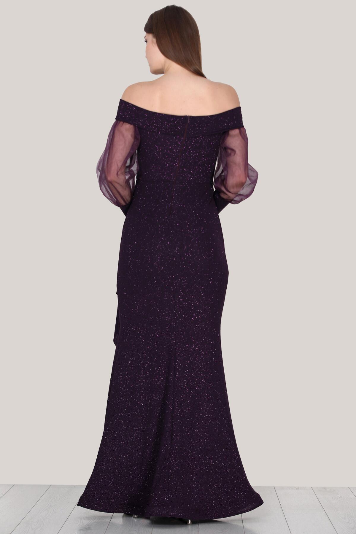 Kadın Simli Abiye Elbise  Mor