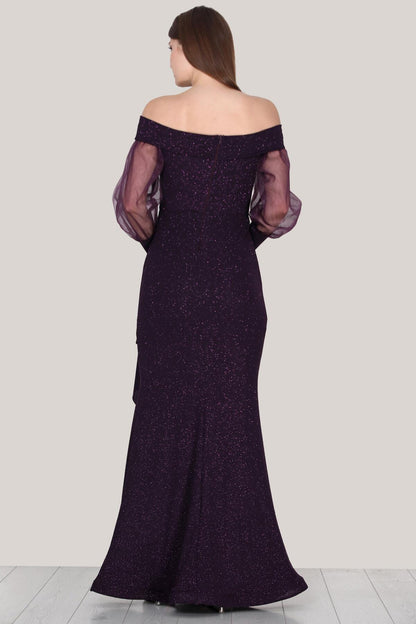 Kadın Simli Abiye Elbise  Mor