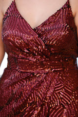 Robe De Soirée Midi À Sequins Bordeaux, Grande Taille