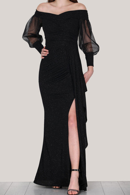 Kadın Simli Abiye Elbise  Siyah