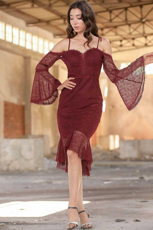 Lace Evening Dress — Burgundy