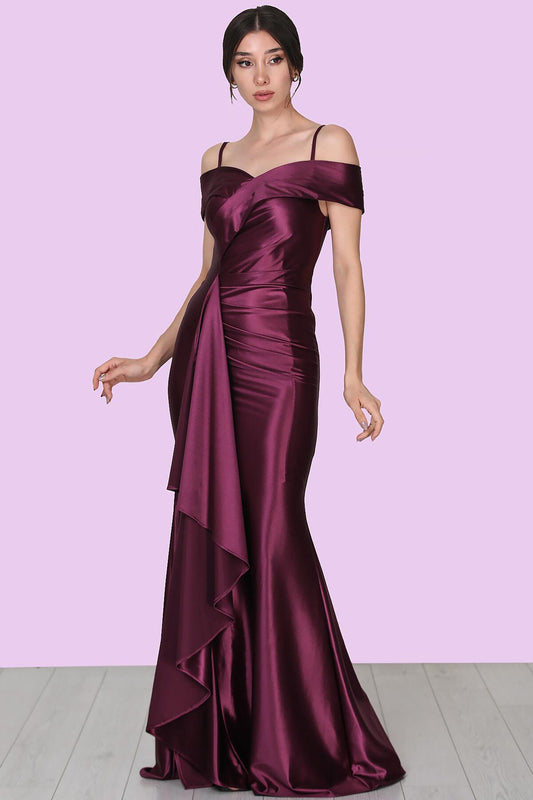 Long Satin Evening Dress — Plum
