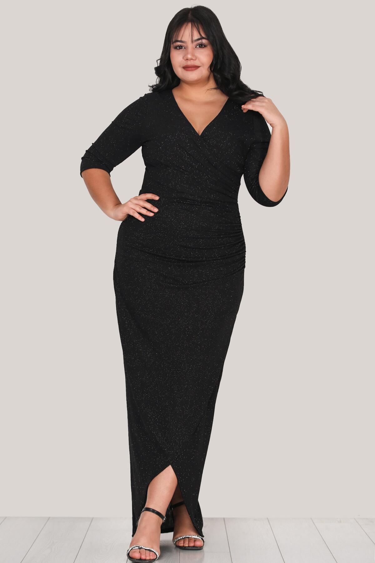 Plus - Size Glitter Evening Dress, Black