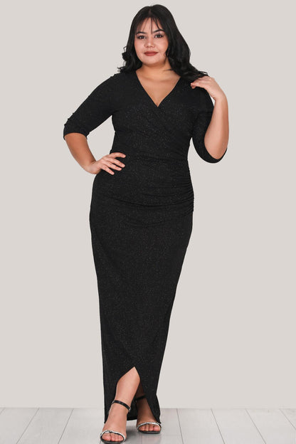 Plus - Size Glitter Evening Dress, Black