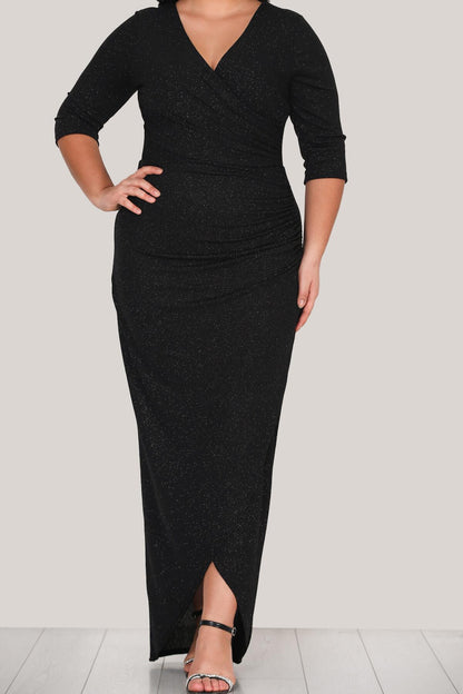 Plus - Size Glitter Evening Dress, Black