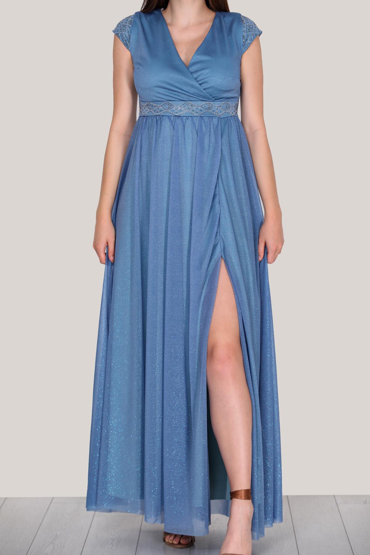 Blaues Langes Abendkleid