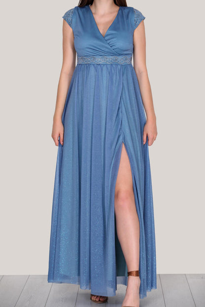 Blaues Langes Abendkleid