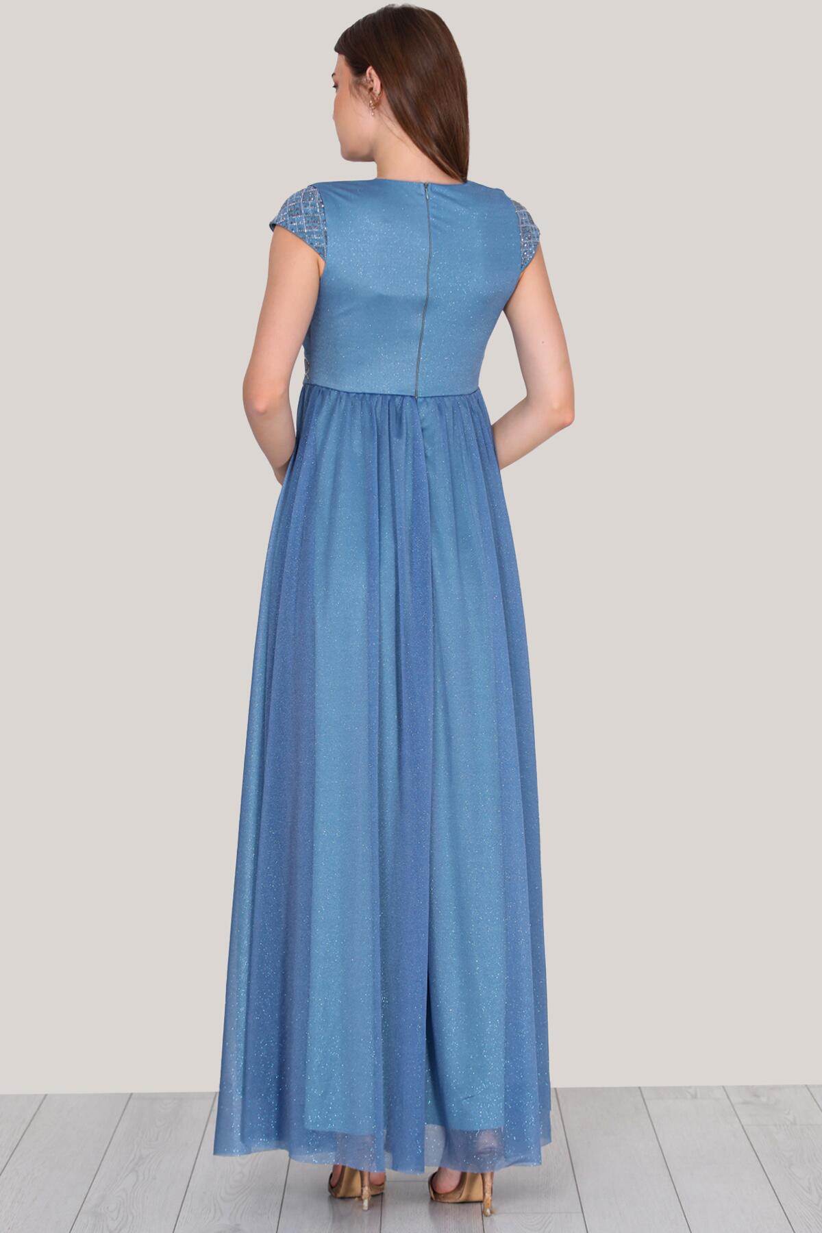 Blaues Langes Abendkleid