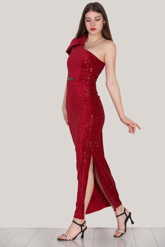 Red Sequin Evening Dress
