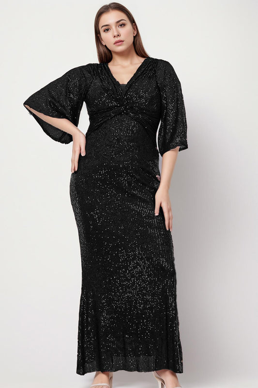 Pailletten - Abendkleid (Große Größen) – Schwarz