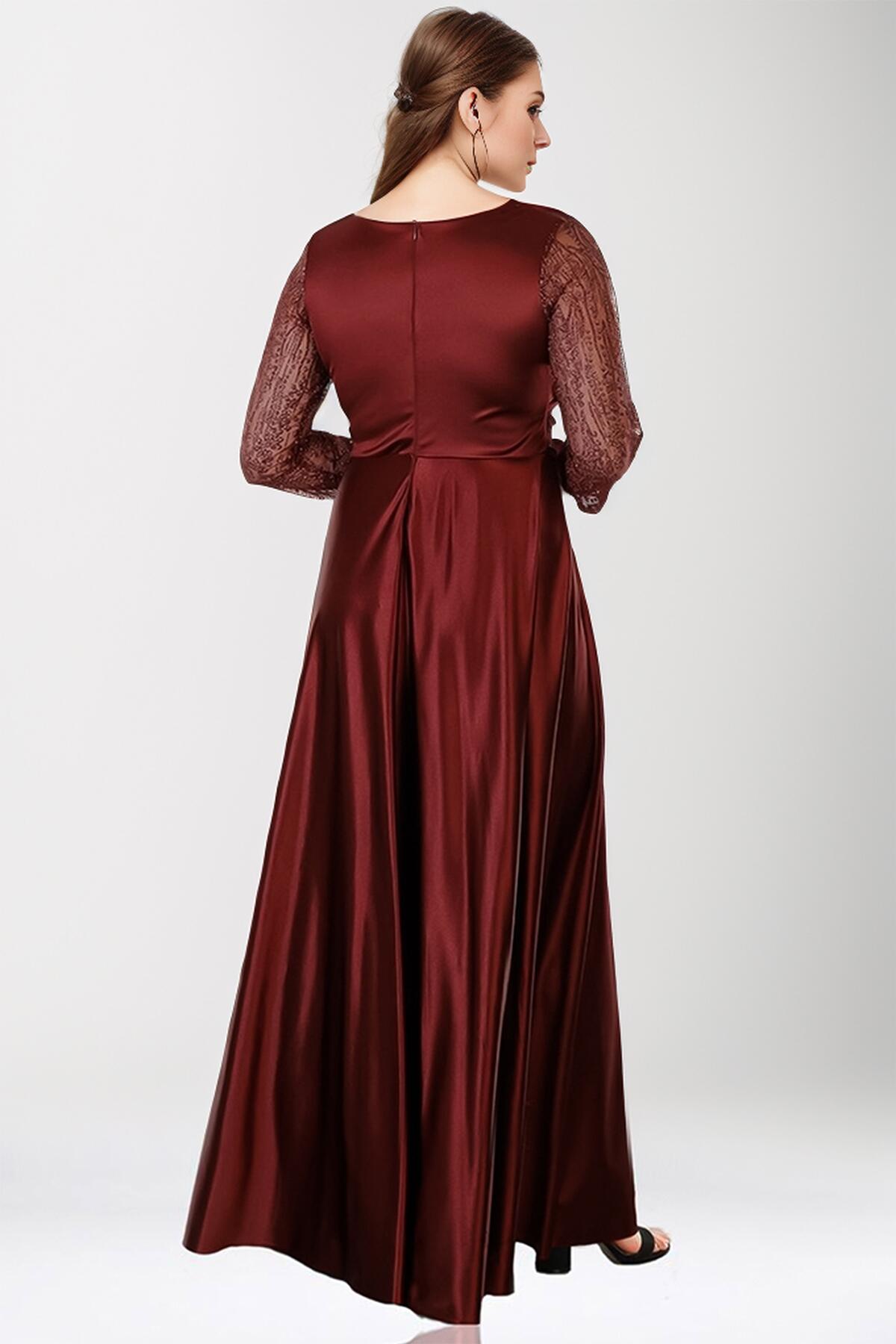 Plus - Size Satin Evening Gown — Burgundy