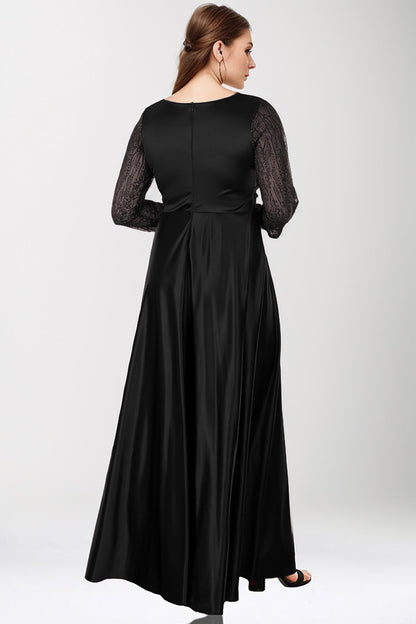 Satijnen Avondjurk, Plusmaat — Zwart