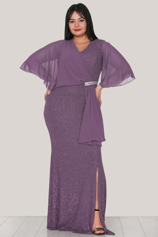 Schimmerndes Langes Abendkleid – Große Größen, Flieder