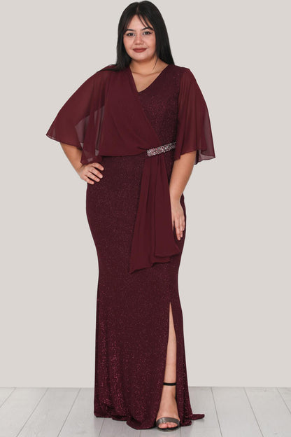 Büyük Beden Simli Uzun Abiye 