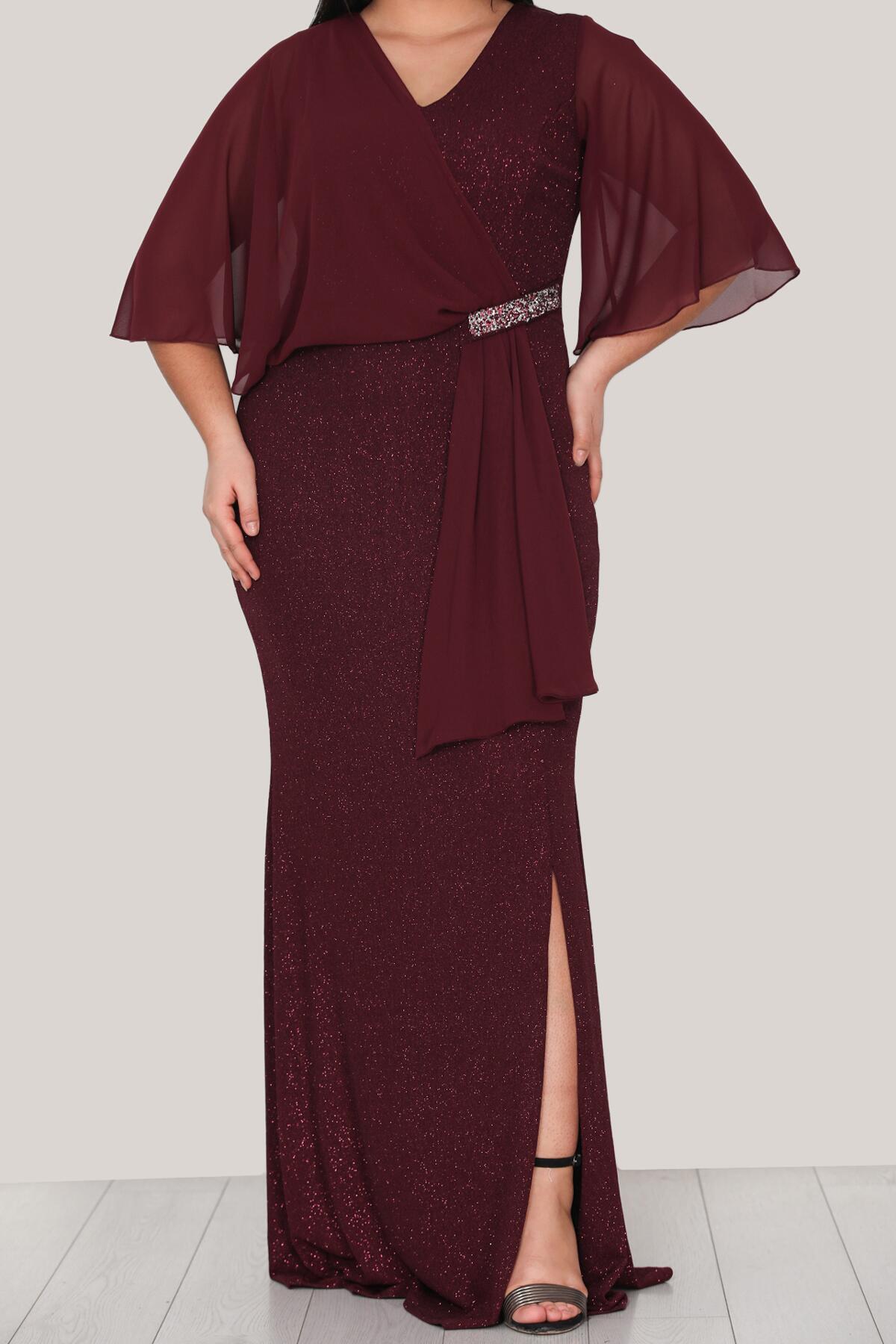 Büyük Beden Simli Uzun Abiye 