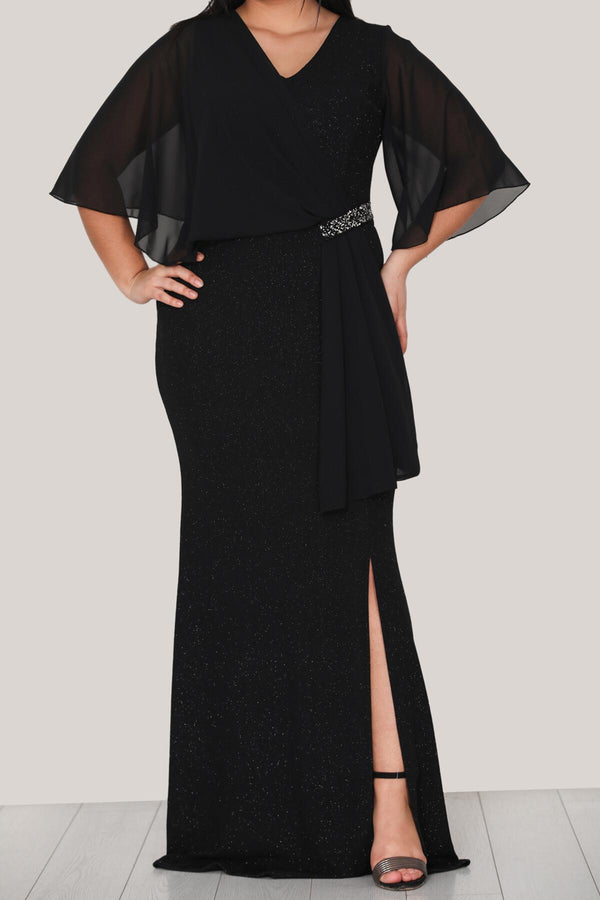 Plus - Size Lange Glitter Avondjurk – Zwart