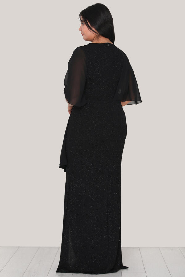 Plus - Size Lange Glitter Avondjurk – Zwart
