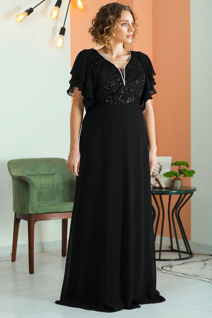 Chiffon - Abendkleid Mit Pailletten – Große Größen, Schwarz