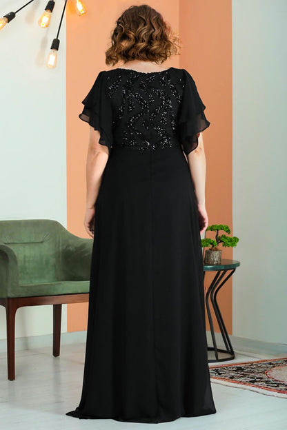 Chiffon - Abendkleid Mit Pailletten – Große Größen, Schwarz