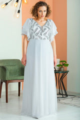 Robe De Soirée En Chiffon Ornée De Sequins — Grande Taille — Écru