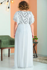 Robe De Soirée En Chiffon Ornée De Sequins — Grande Taille — Écru