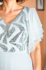 Robe De Soirée En Chiffon Ornée De Sequins — Grande Taille — Écru