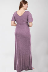 Robe Longue Scintillante À Encolure V — Grande Taille — Lilas