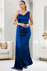 Robe De Soirée Longue En Satin Grande Taille — Bleu Roi