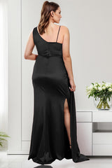 Robe Longue En Satin Grande Taille - Noir