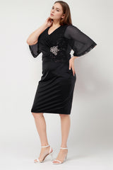 Robe De Soirée Courte Grande Taille Ornée De Sequins Et De Strass — Noir