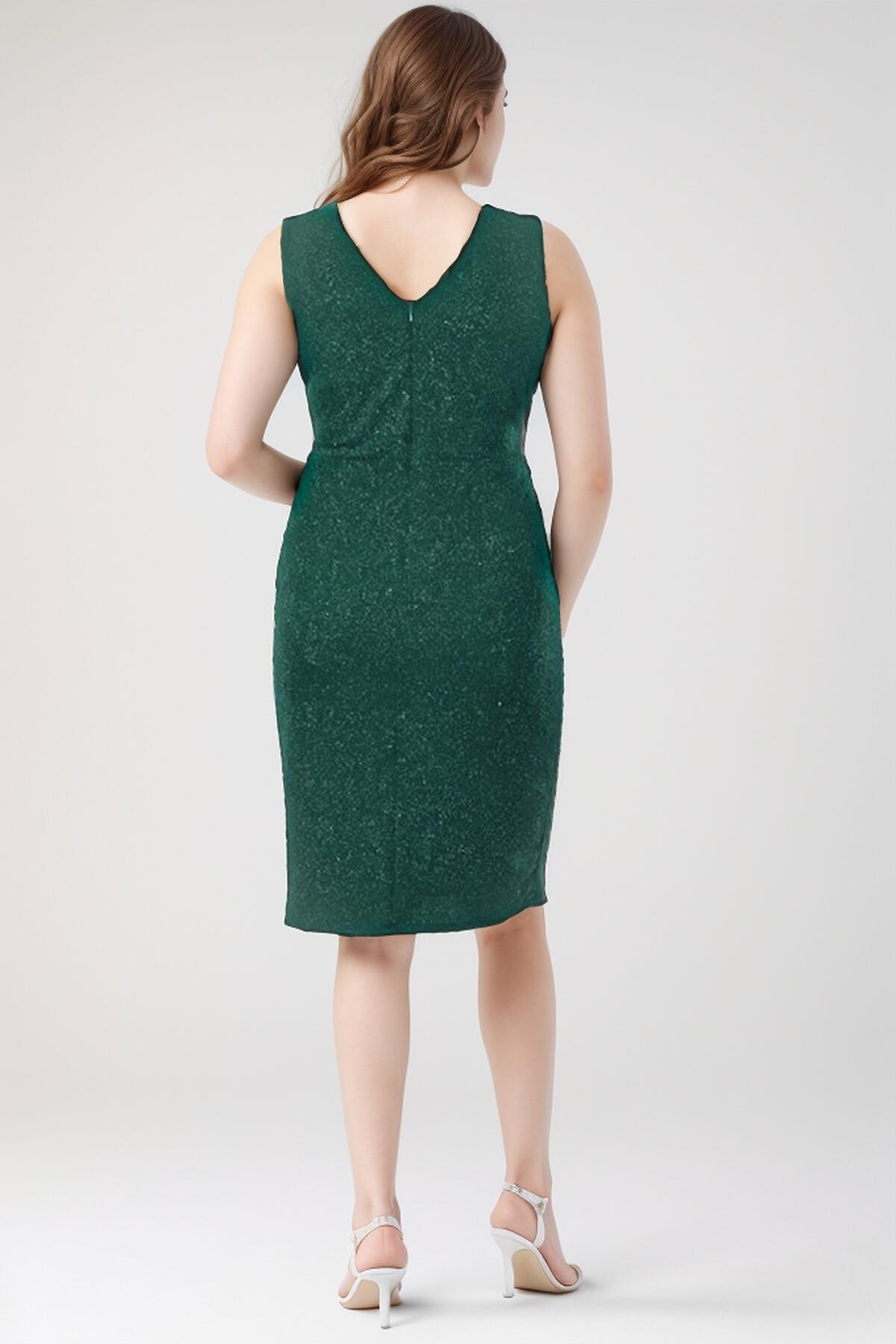 Plus - Size Korte Glitterjurk — Smaragdgroen