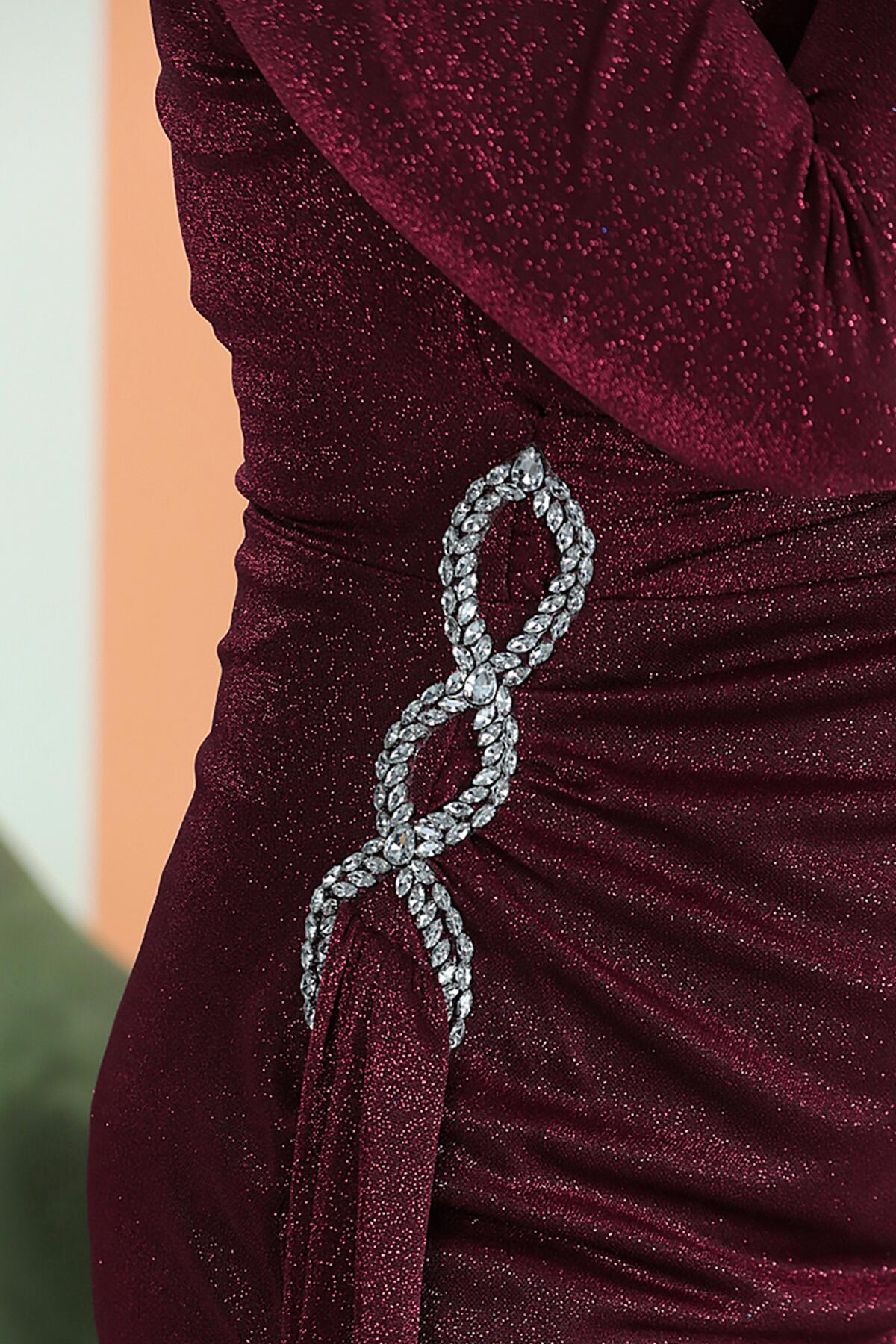 Plusmaat Wikkeljurk Met Glitter — Bordeaux