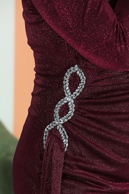 Plusmaat Wikkeljurk Met Glitter — Bordeaux