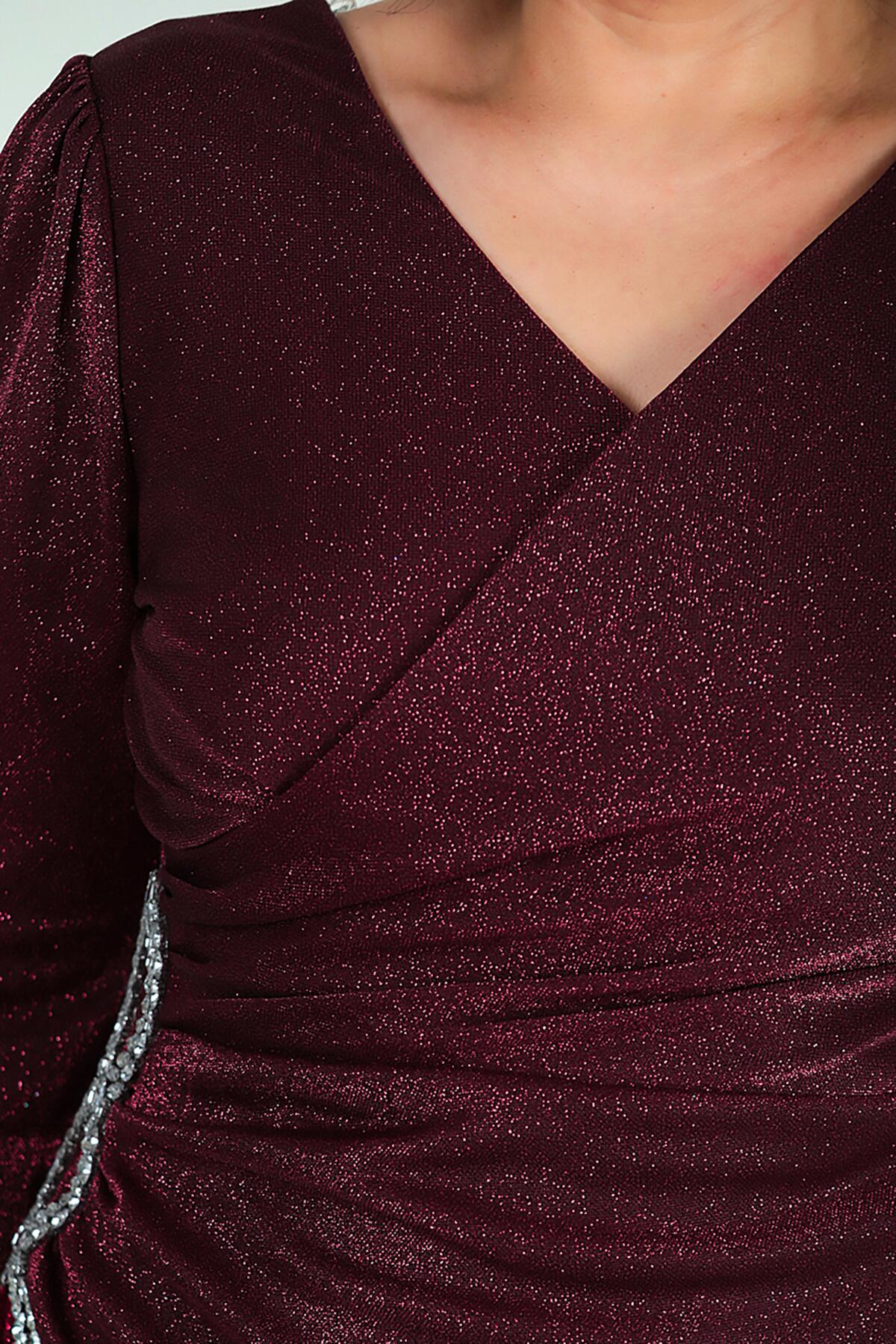 Plusmaat Wikkeljurk Met Glitter — Bordeaux