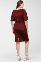 Robe De Soirée Midi En Satin Grande Taille — Bordeaux