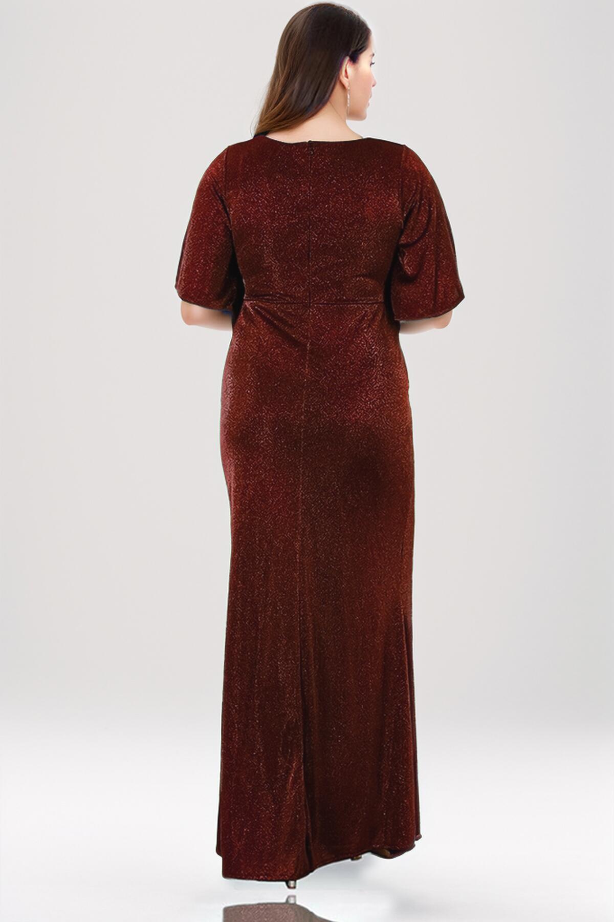Plus - Size Glitter Evening Dress — Burgundy