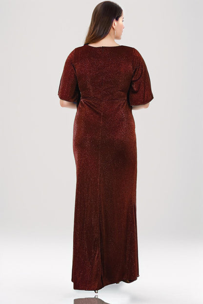 Plus - Size Glitter Evening Dress — Burgundy