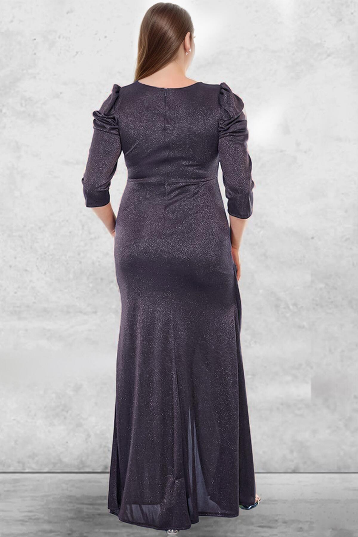 Plus - Size Long Glitter Evening Dress - Purple