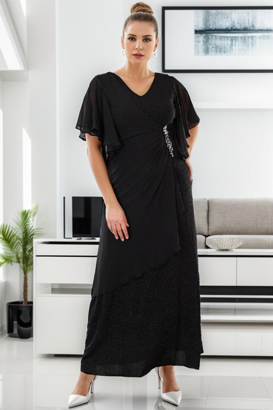 Plus - Size Glitter Evening Dress - Black