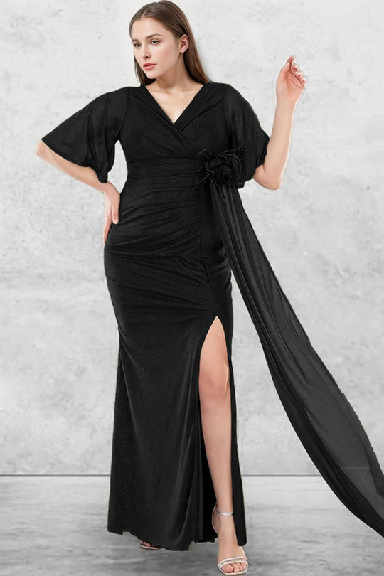 Plus - Size Lange Glinsterende Avondjurk — Zwart