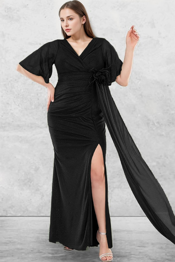 Plus - Size Lange Glinsterende Avondjurk — Zwart