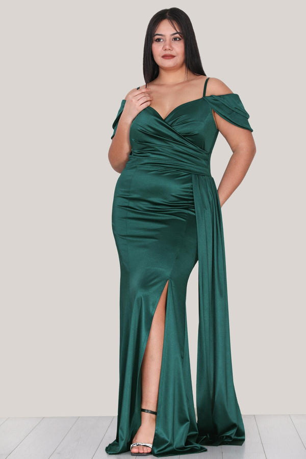 Plus - Size Satijnen Jurk Met Bandjes — Smaragd