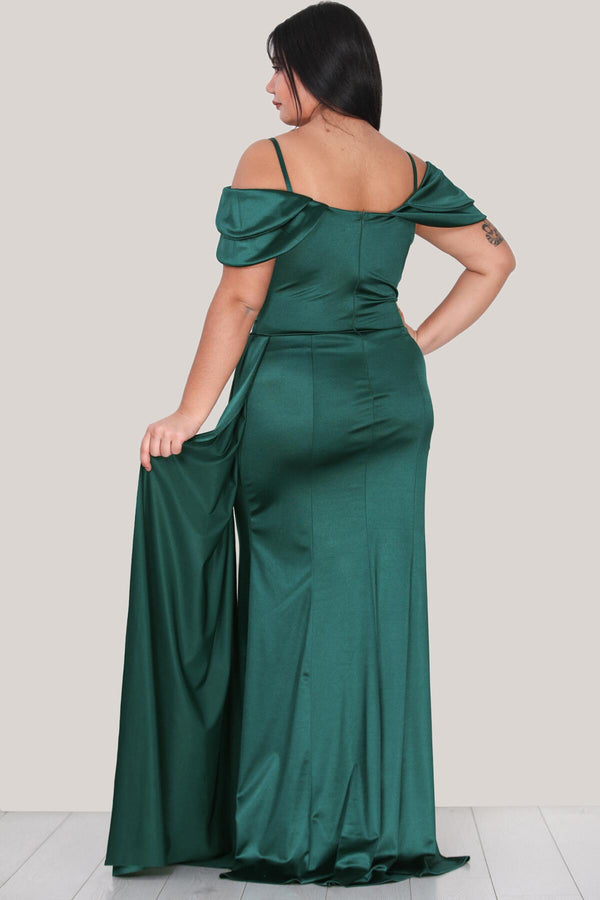 Plus - Size Satijnen Jurk Met Bandjes — Smaragd