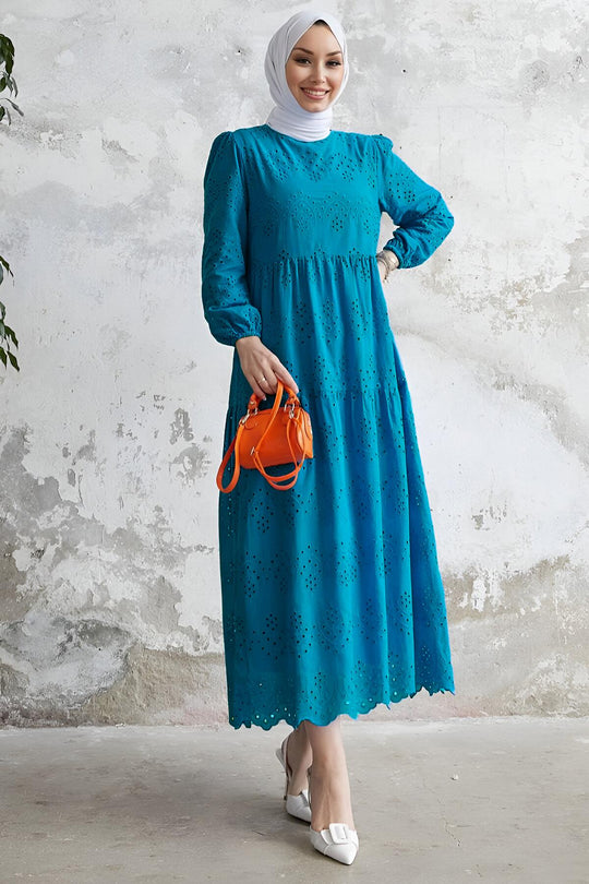 Turquoise Kanten Maxi - Jurk